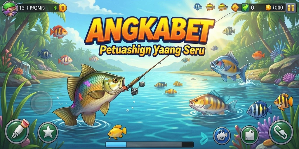 Gameplay seru dalam ANGKABET saat menangkap ikan di perairan yang indah.