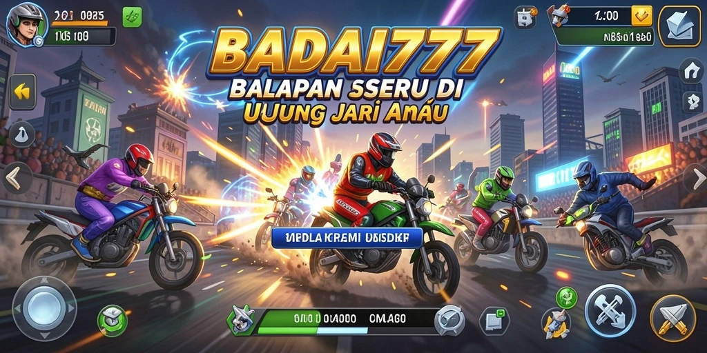 Tangkapan layar utama BADAI777 menampilkan aksi balapan cepat dan mendebarkan.