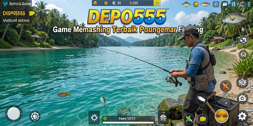 Screenshot DEPO555 menampilkan aksi menangkap ikan dengan grafis luar biasa.
