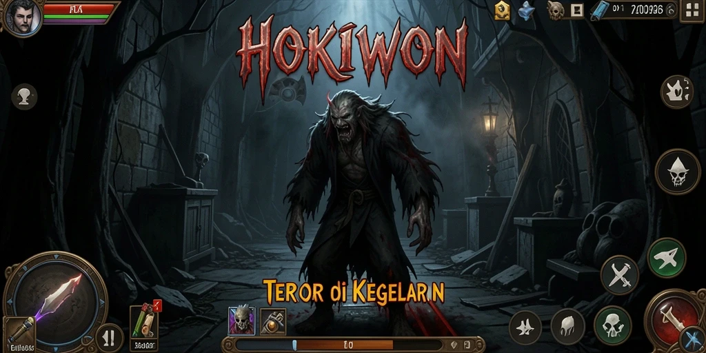 Tampilan gameplay menegangkan dari HOKIWON saat menjelajahi kegelapan.