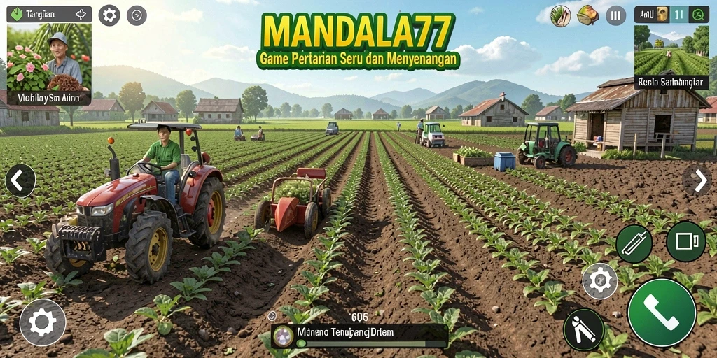 Screenshot MANDALA77 dengan tampilan gameplay yang menampilkan suasana bertani.