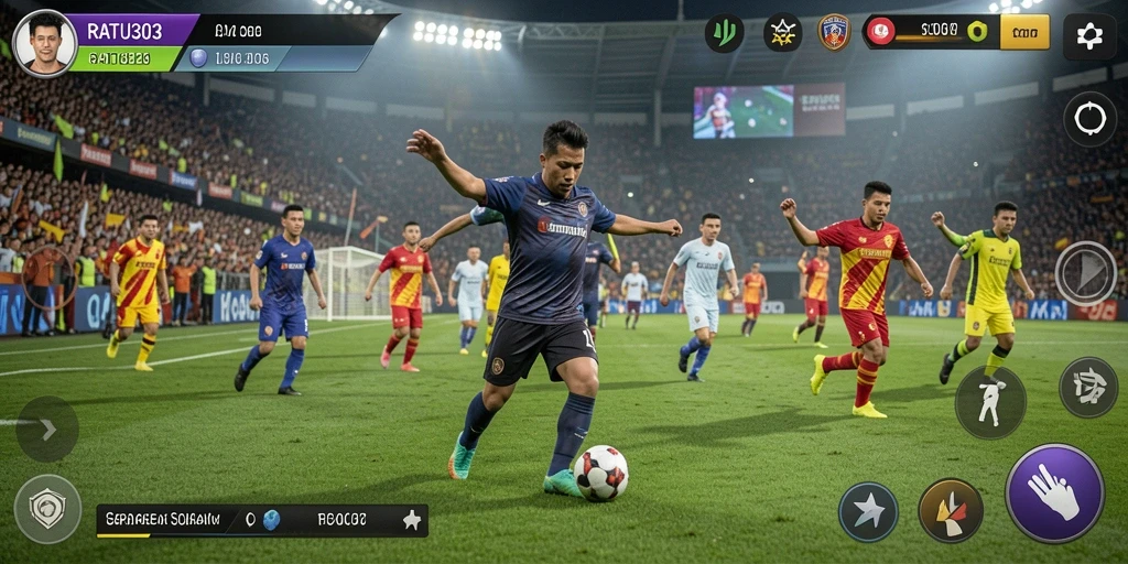 Tangkapan layar utama <strong>RATU303</strong> menampilkan aksi permainan sepak bola yang mendebarkan.