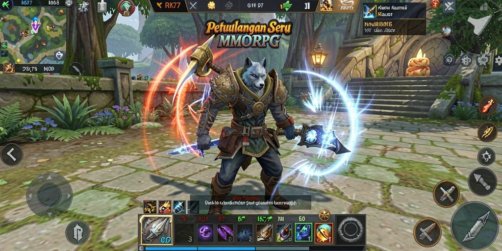 Menampilkan aksi seru dalam game MMORPG RK77.