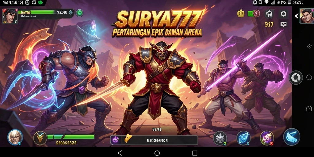 Tampilan gameplay seru dari SURYA777 dalam arena pertarungan.